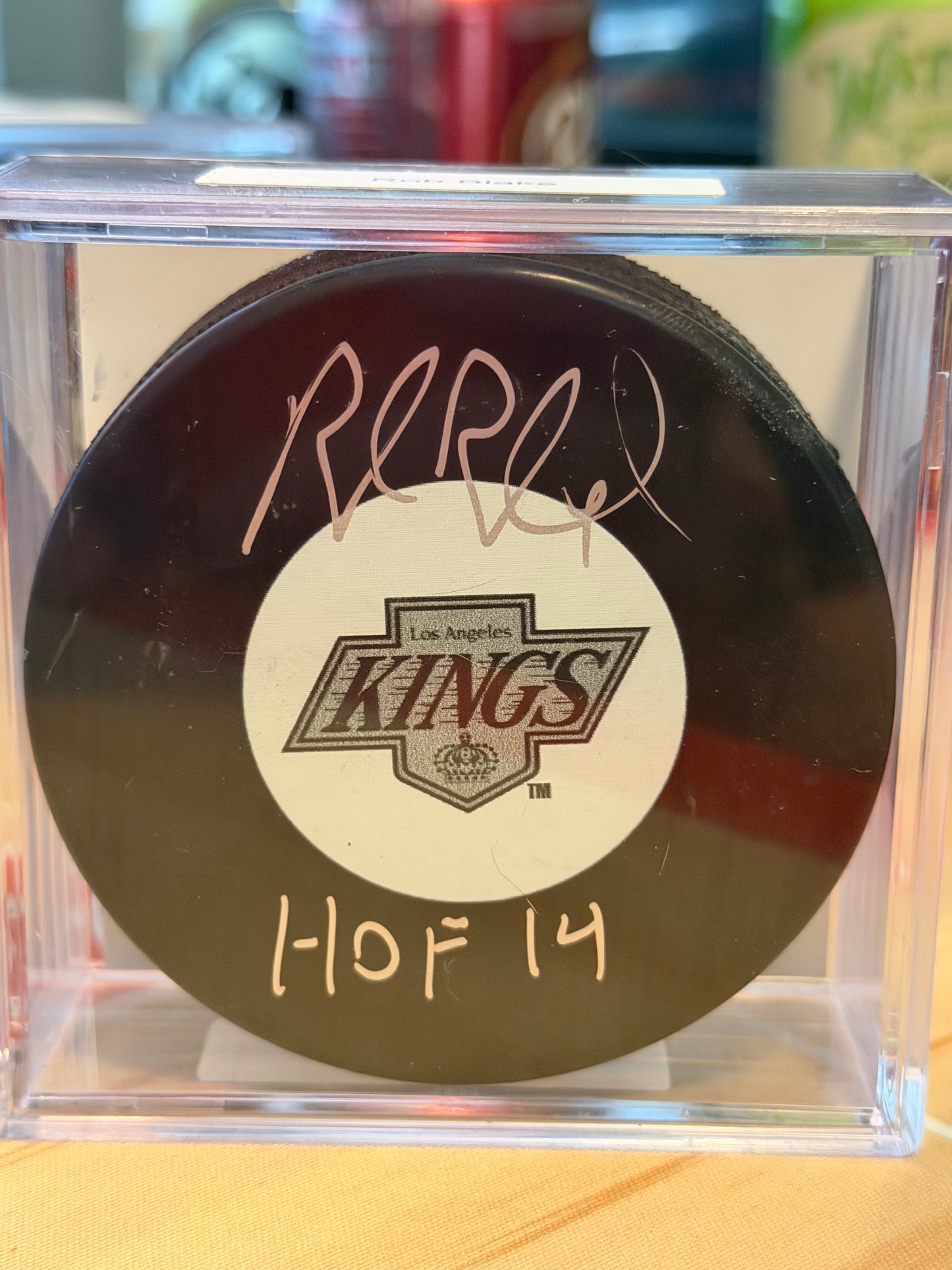 ROB BLAKE AUTOGRAPH INSCRIBED LOS ANGELES KINGS VINTAGE HOCKEY PUCK IN CASE COJO COA