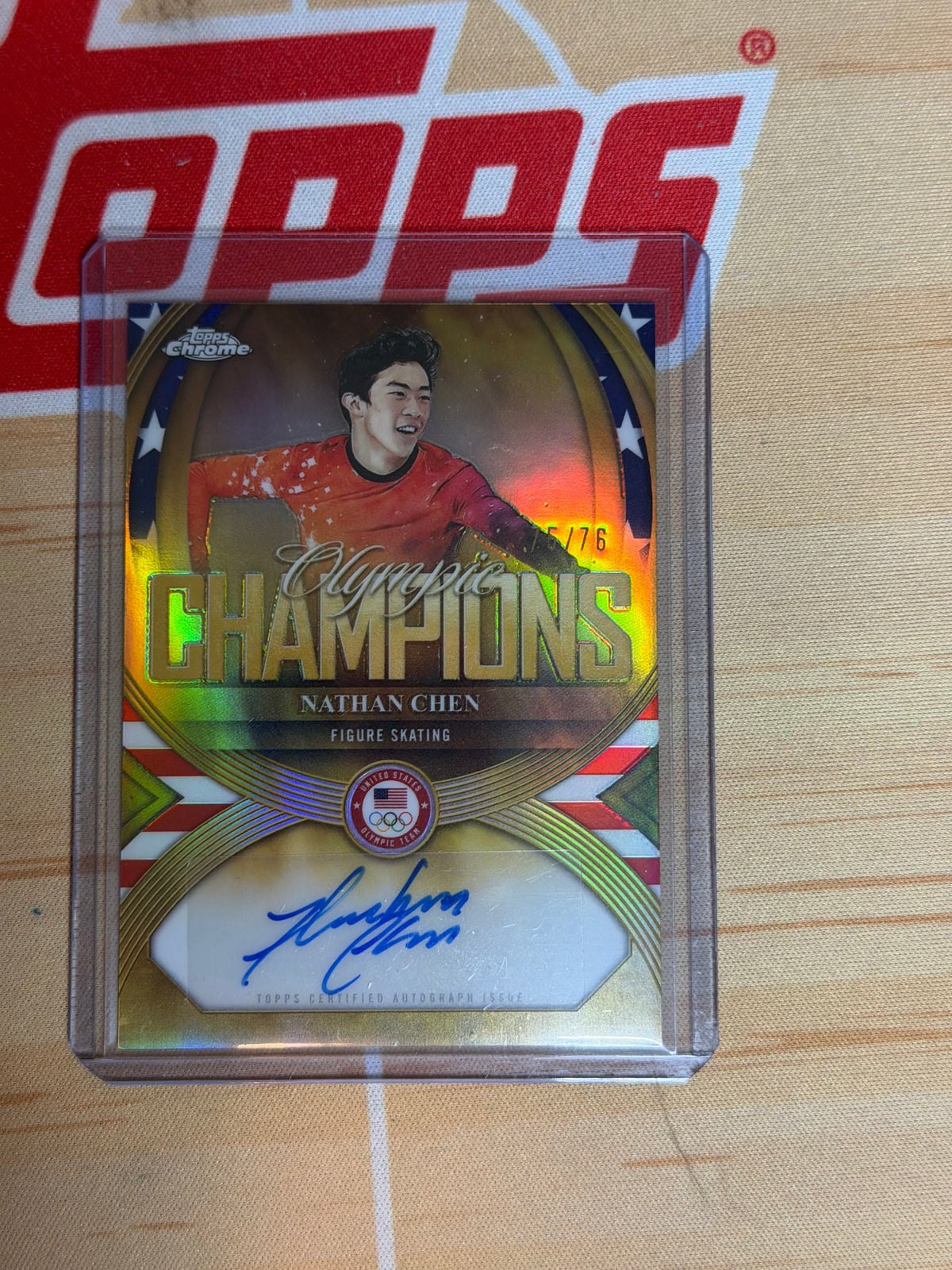 26 TOPPS CHROME OLYMPICS NATHAN CHEN US FLAG CHAMPIONS AUTO 75/76