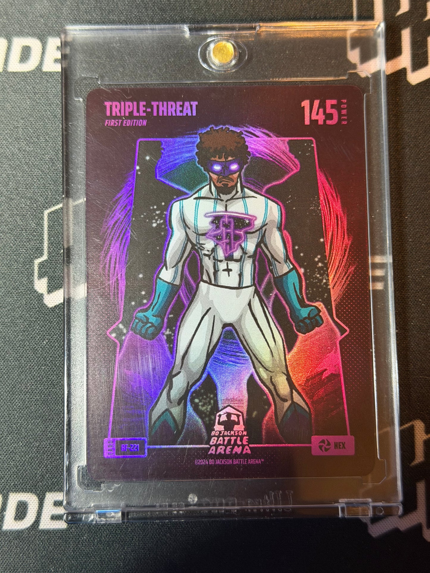 BO JACKSON BATTLE ARENA ALPHA TRIPLE-THREAT PURPLE HEX BATTLEFOIL FIRST EDITION