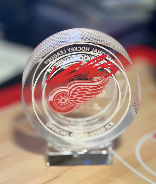 LUCAS RAYMOND FANATICS AUTOGRAPHED CRYSTAL PUCK