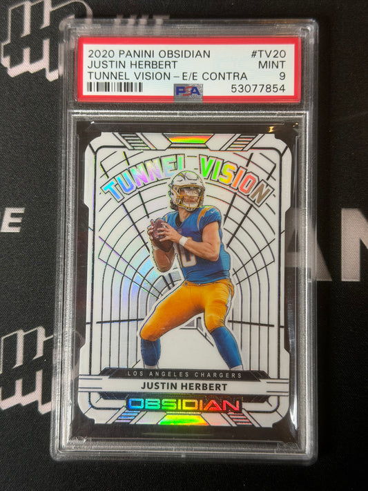 2020 PANINI OBSIDIAN JUSTIN HERBERT TUNNEL VISION- E/E CONTRA #TV20 PSA 9
