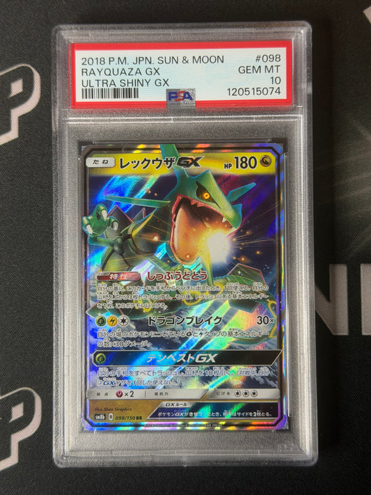 18 POKEMON JAPANESE SUN & MOON RAYQUAZA GX ULTRA SHINY GC #098 PSA 10
