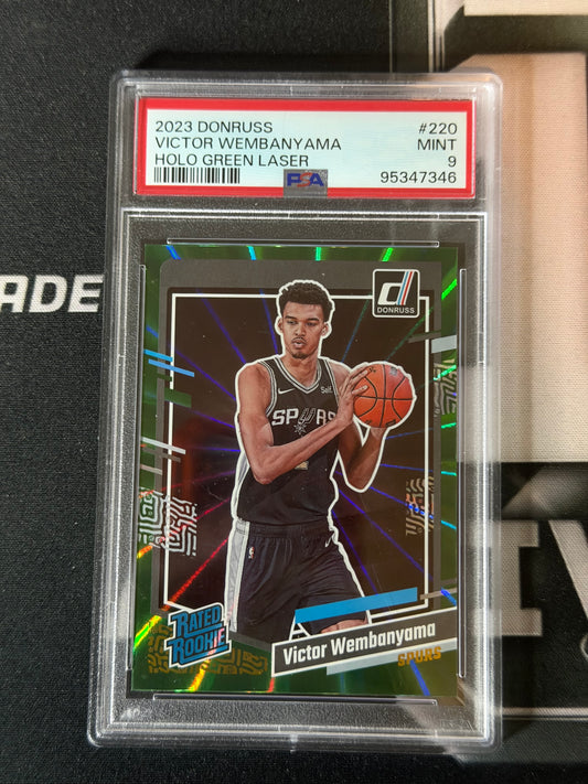 VICTOR WEMBANYAMA 2023 DONRUSS HOLO GREEN LASER ROOKIE #220 - PSA 9