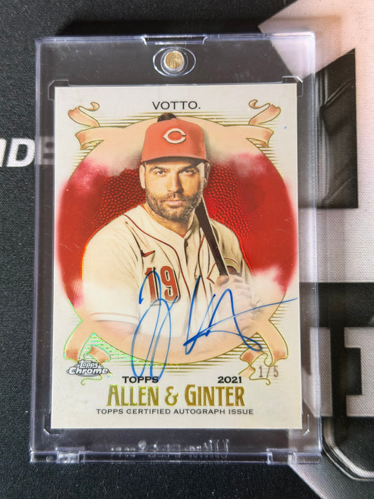 21 ALLEN & GINTER CHROME JOEY VOTTO AUTO RED REFRACTOR 1/5