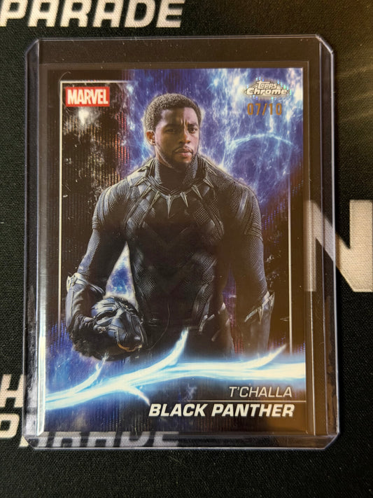 25 TOPPS CHROME MARVEL STUDIOS T'CHALLA BLACK PANTHER BLACK REFRACTOR 07/10