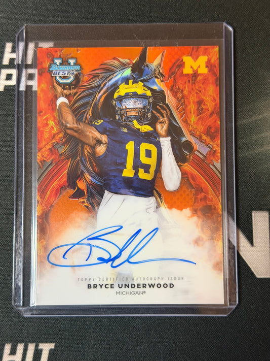 25 BOWMAN BEST U FOOTBALL ORANGE WORKHORSE AUTO BRYCE UNDERWOOD 11/25