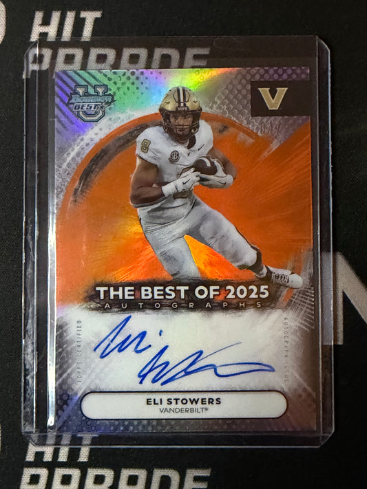 25 BOWMAN BEST U FOOTBALL ELI STOWERS BEST OF ORANGE AUTO 01/25