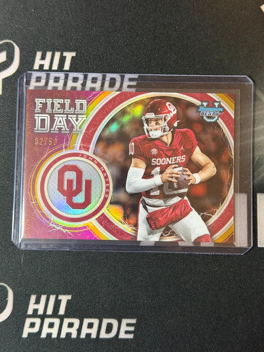 25 BOWMAN BEST U FOOTBALL FIELD DAY GOLD REFRACTOR JOHN MATEER 02/50