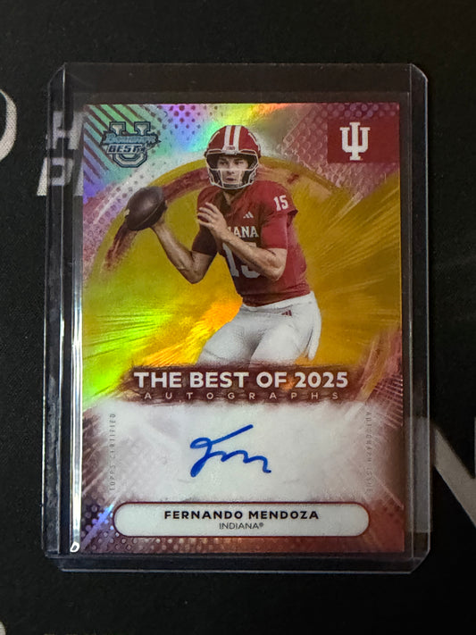 25 BOWMAN BEST U FOOTBALL FERNANDO MENDOZA GOLD REFRACTOR AUTO 29/50