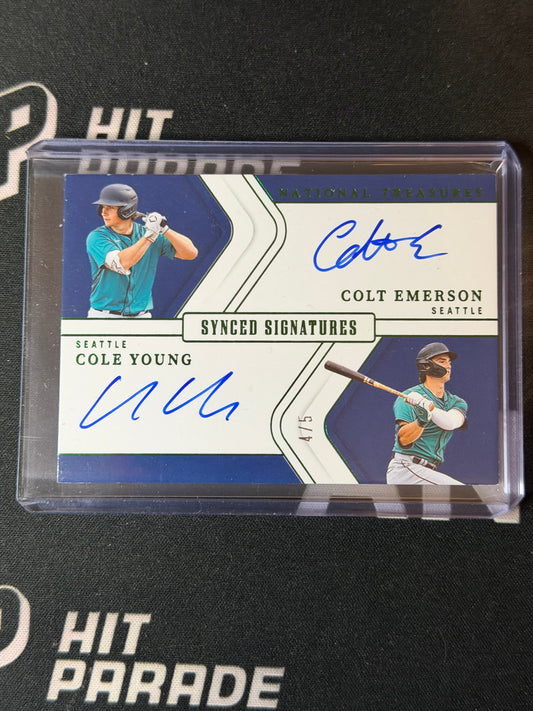25 NATIONAL TREASURES BASEBALL SYNCED SIGNATURES COLT EMERSON | COLT YOUNG 4/5