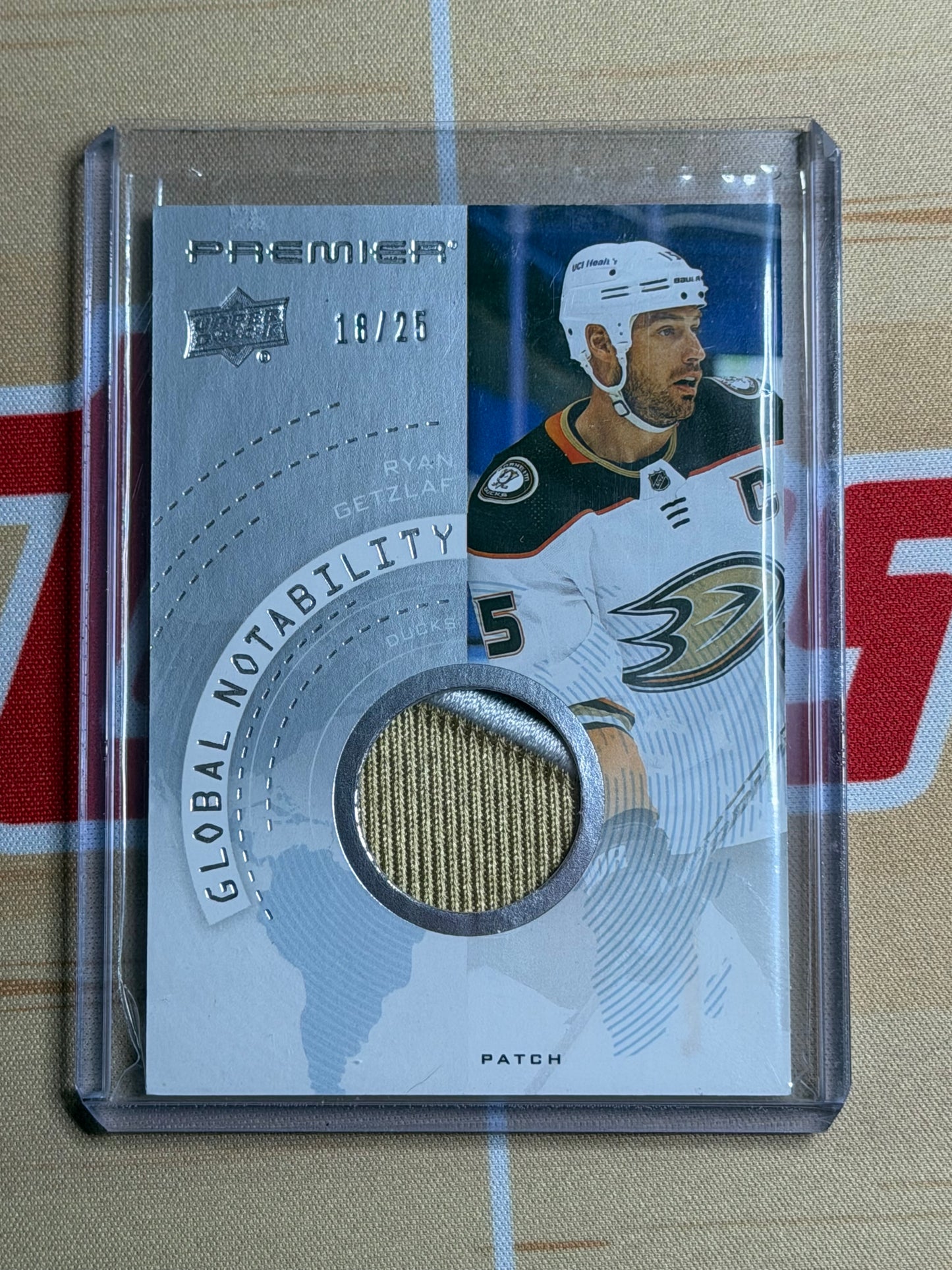 2023-24 UD PREMIER GLOBAL NOTABILITY RYAN GETZLAF GAME USED PRIME PATCH 18/25